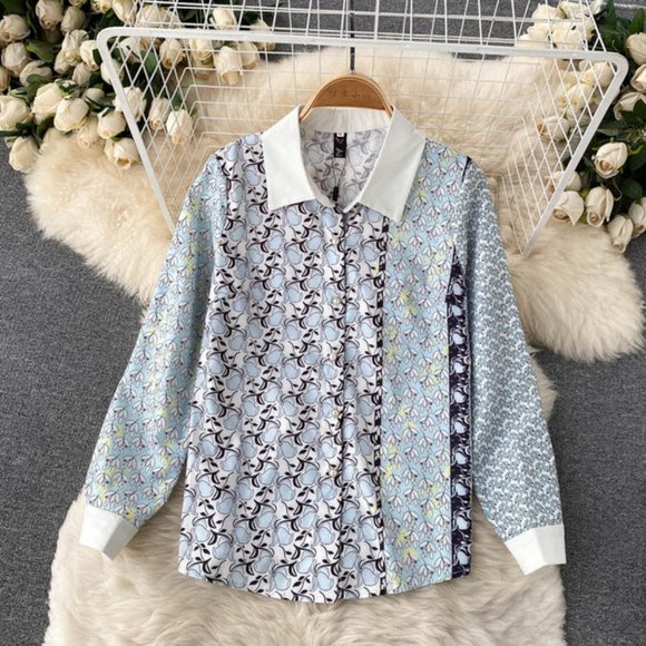 Elegant Breasted Print Tops And Midi Skirt Set - Picture 3 of 13